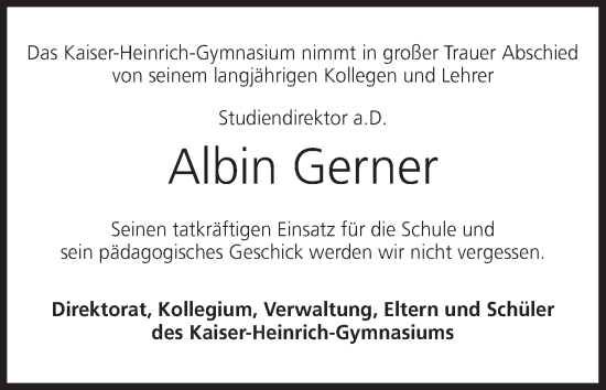 Anzeige von Albin Gerner von MGO