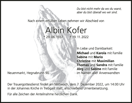 Anzeige von Albin Kofer von MGO