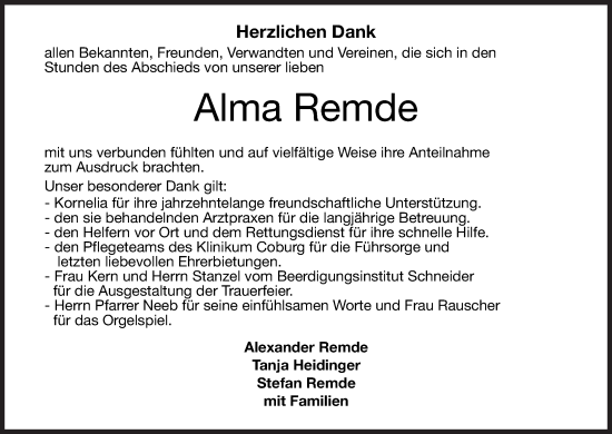 Anzeige von Alma Remde von MGO