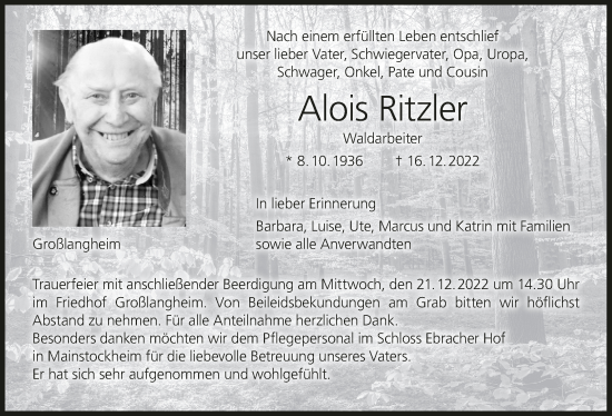 Anzeige von Alois Ritzler von MGO
