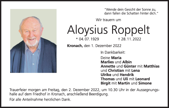 Anzeige von Aloysius Roppelt von MGO