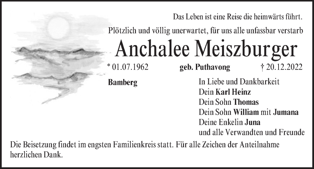  Traueranzeige für Anchalee Meiszburger vom 24.12.2022 aus MGO
