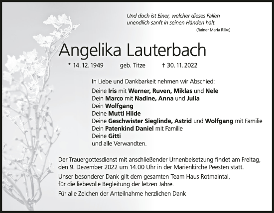 Anzeige von Angelika Lauterbach von MGO