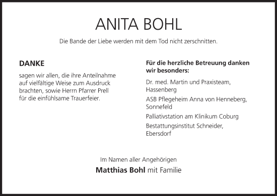 Anzeige von Anita Bohl von MGO