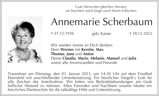 Anzeige von Annemarie Scherbaum von MGO