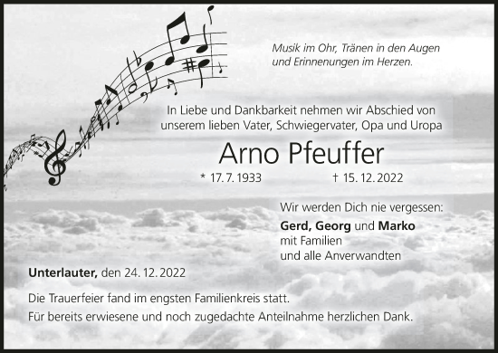 Anzeige von Arno Pfeuffer von MGO