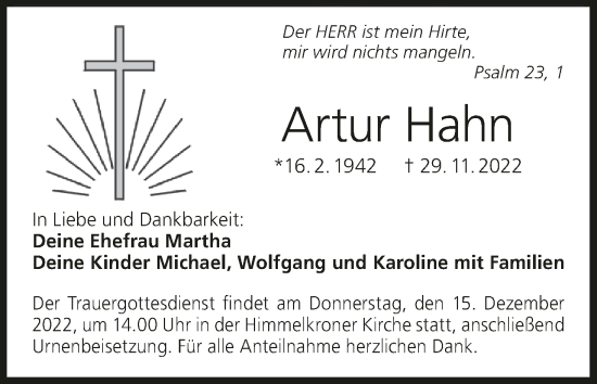 Anzeige von Artur Hahn von MGO