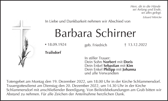 Anzeige von Barbara Schirner von MGO