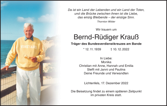 Anzeige von Bernd-Rüdiger Krauß von MGO