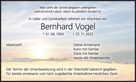 Anzeige von Bernhard Vogel von MGO