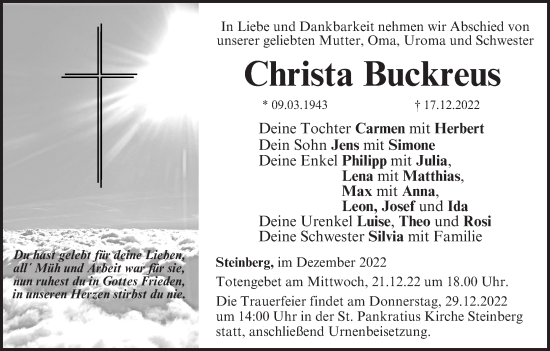Anzeige von Christa Buckreus von MGO