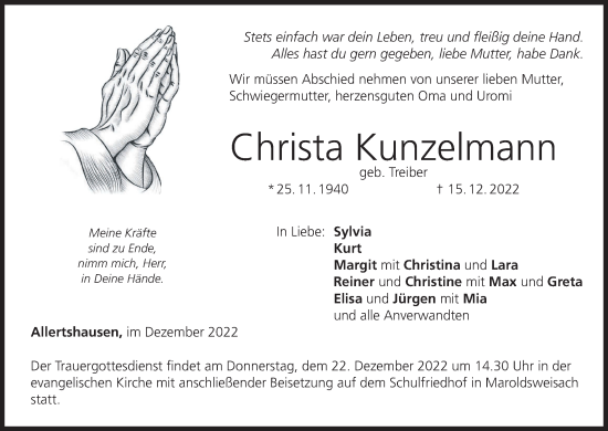 Anzeige von Christa Kunzelmann von MGO