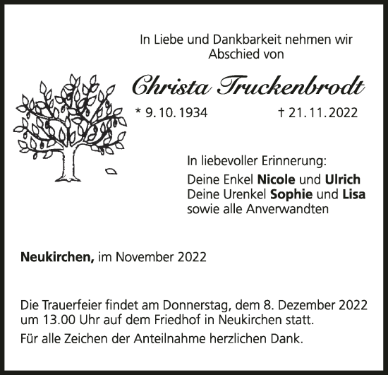 Anzeige von Christa Truckenbrodt von MGO