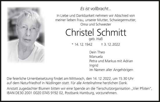 Anzeige von Christel Schmitt von MGO
