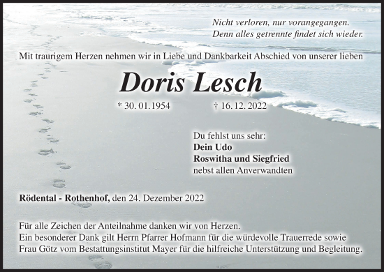 Anzeige von Doris Lesch von MGO