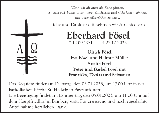 Anzeige von Eberhard Fösel von MGO