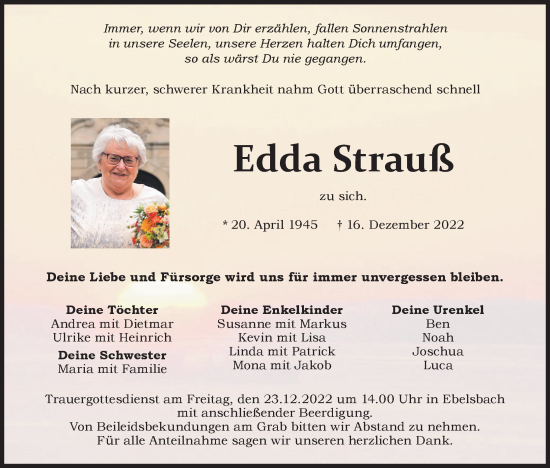 Anzeige von Edda Strauß von MGO