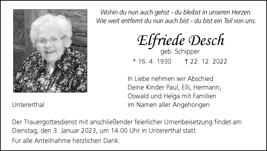 Anzeige von Elfriede Desch von MGO