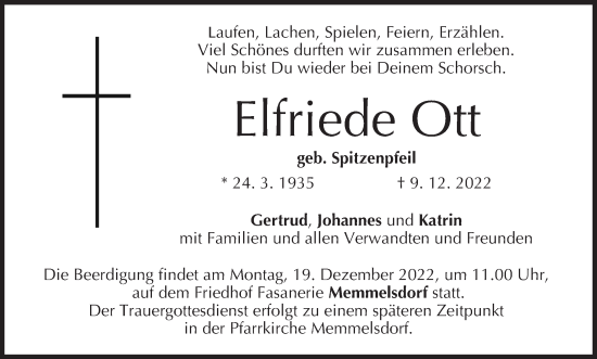Anzeige von Elfriede Ott von MGO