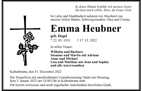 Anzeige von Emma Heubner von MGO