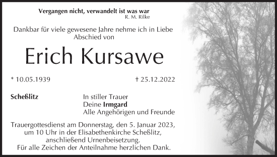 Anzeige von Erich Kursawe von MGO