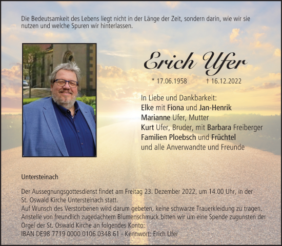 Anzeige von Erich Ufer von MGO
