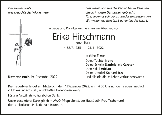 Anzeige von Erika Hirschmann von MGO