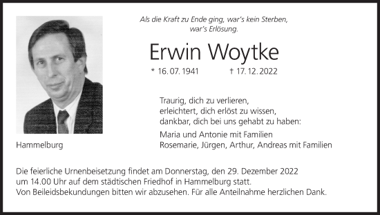 Anzeige von Erwin Woytke von MGO