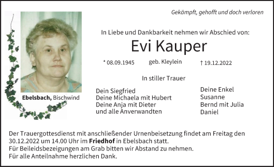 Anzeige von Evi Kauper von MGO