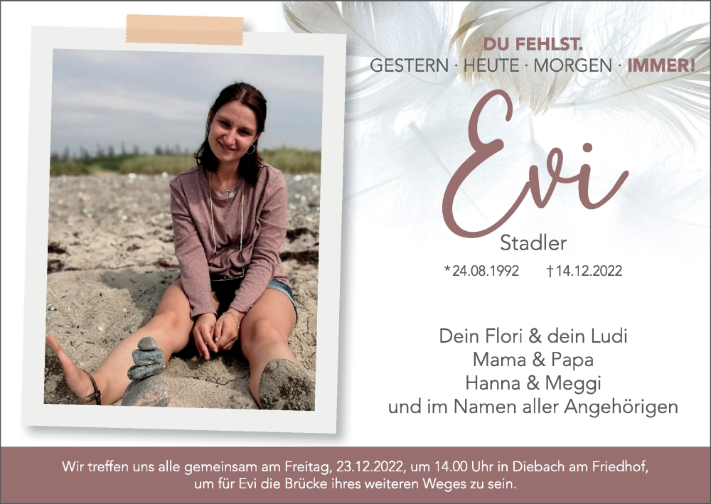  Traueranzeige für Eva Maria  Stadler vom 21.12.2022 aus MGO