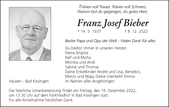 Anzeige von Franz Josef Bieber von MGO