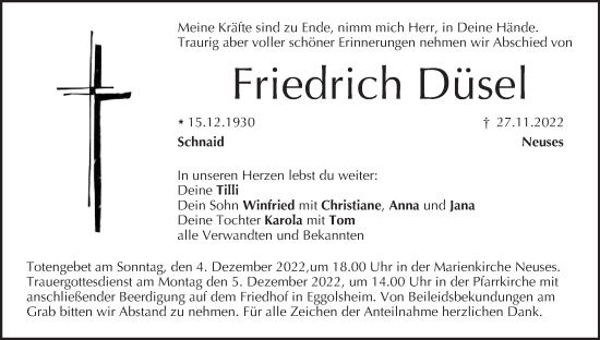 Anzeige von Friedrich Düsel von MGO