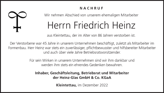 Anzeige von Friedrich Heinz von MGO