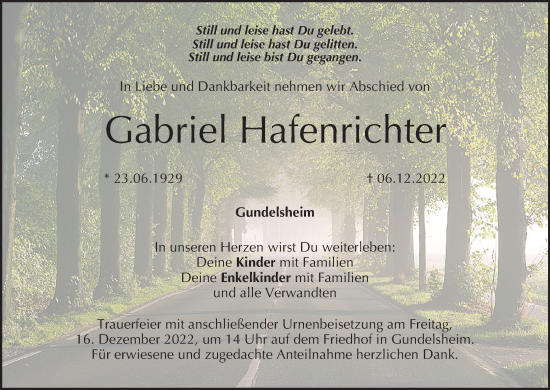 Anzeige von Gabriel Hafenrichter von MGO