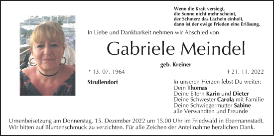 Anzeige von Gabriele Meindel von MGO