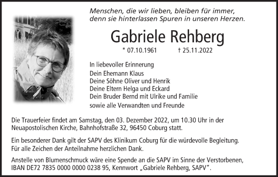 Anzeige von Gabriele Rehberg von MGO