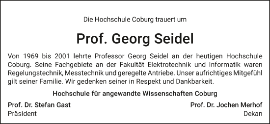 Anzeige von Georg Seidel von MGO