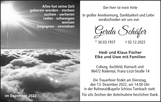 Anzeige von Gerda Schäfer von MGO