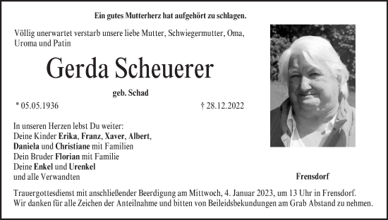 Anzeige von Gerda Scheuerer von MGO