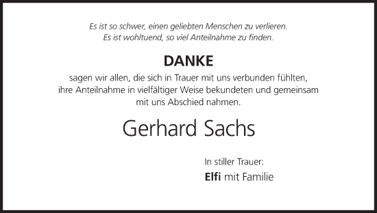 Anzeige von Gerhard Sachs von MGO