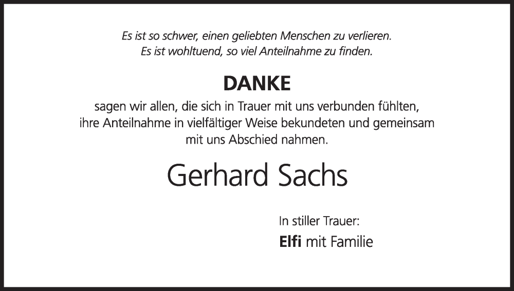  Traueranzeige für Gerhard Sachs vom 03.12.2022 aus MGO