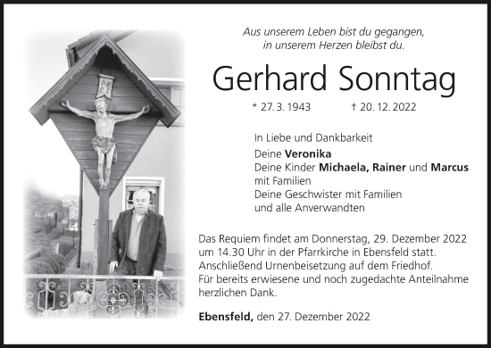 Anzeige von Gerhard Sonntag von MGO