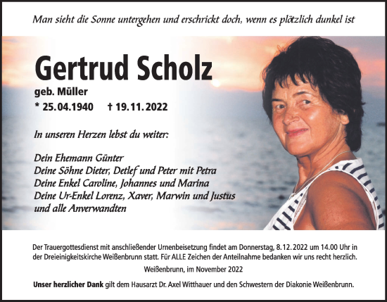 Anzeige von Gertrud Scholz von MGO