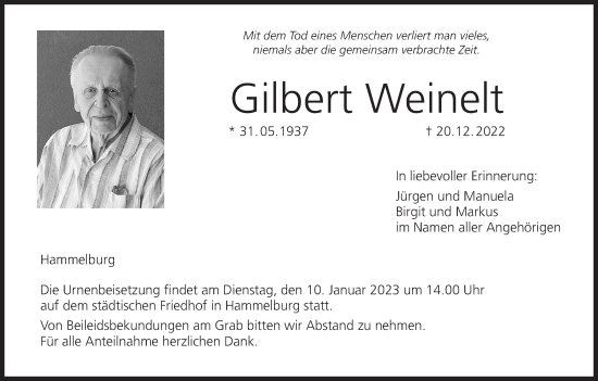 Anzeige von Gilbert Weinelt von MGO