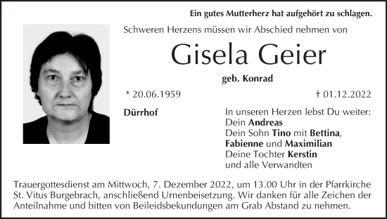 Anzeige von Gisela Geier von MGO