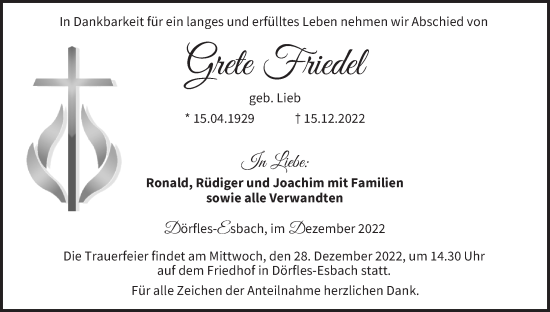 Anzeige von Grete Friedel von MGO