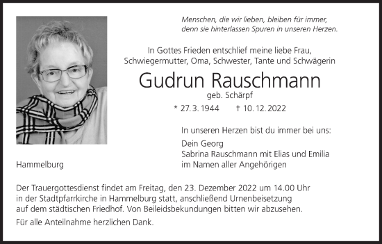 Anzeige von Gudrun Rauschmann von MGO