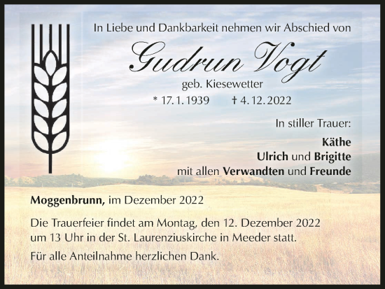 Anzeige von Gudrun Vogt von MGO