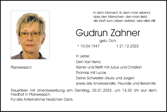 Anzeige von Gudrun Zahner von MGO