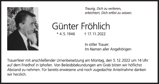 Anzeige von Günter Fröhlich von MGO